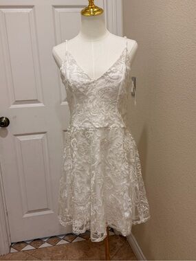 WHIT Ivory Lace V-Neck Mini Dress